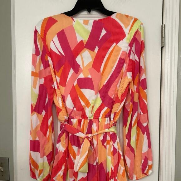Nicole Miller New Pink Multi Color Pleated Mini Dress Summer Vibrant Party XL - Picture 11 of 16